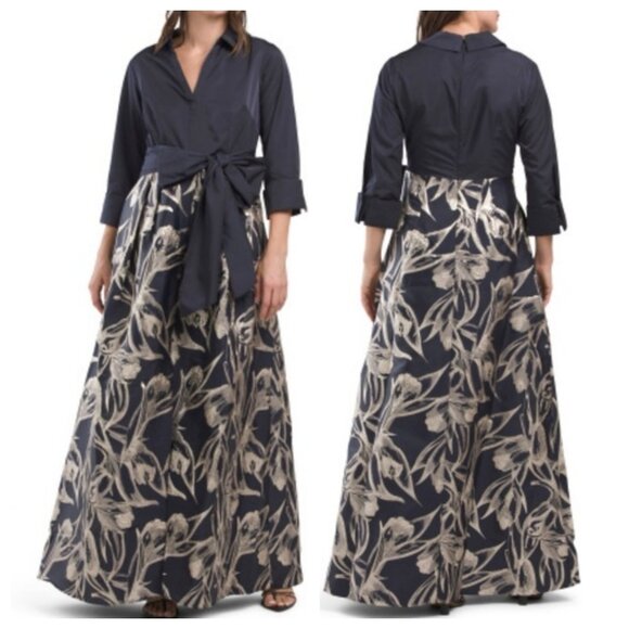 adrianna papell collared shirt dress gown with jacquard floral skirt Buy Adrianna Papell Black Combo Floral Jacquard Dress from Next USA